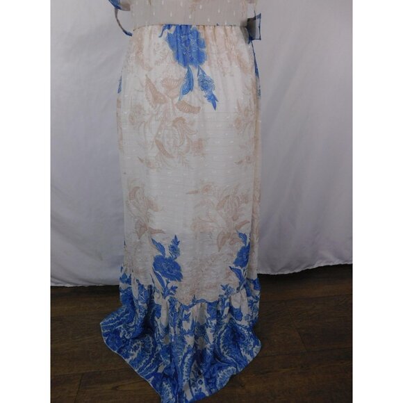 Flare Maxi Dress Womens Blue White Floral Belted Wrap V-Neck Made in Italy - Picture 8 of 12